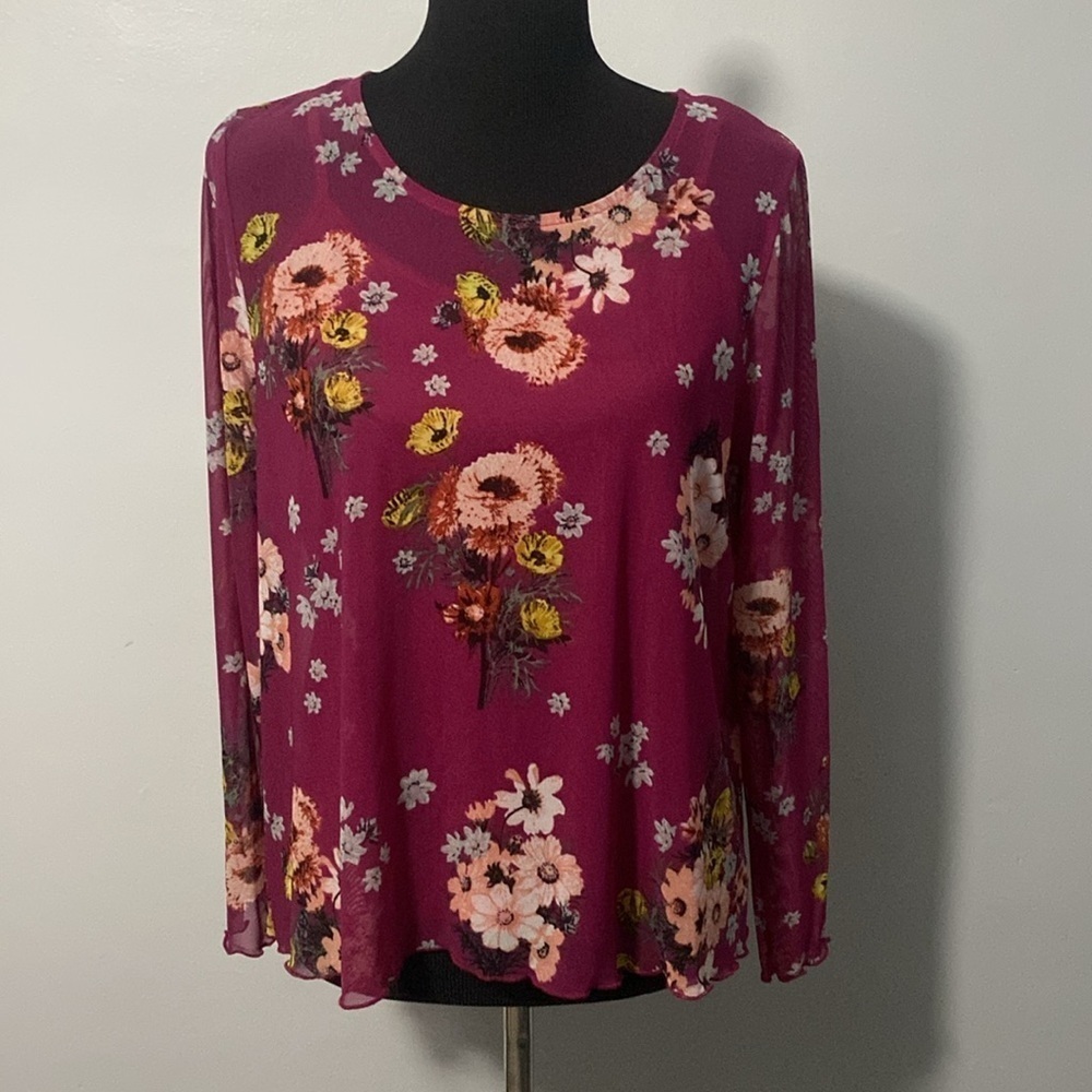 Love Fire Women’s 2 Piece Tank Top & Sheer Floral Long Sleeve Over Shirt Sz XL